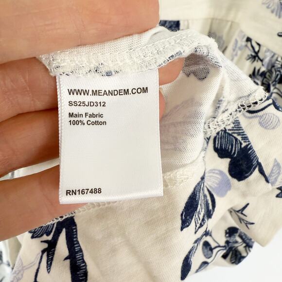 Me + Em Women's 10 Cream Modern Botanical Print Tiered Short Dress Blue Floral - Picture 10 of 15